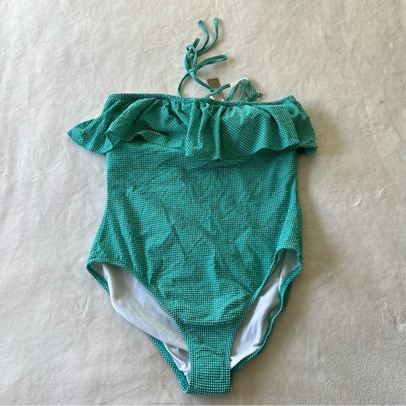 NWT J. Crew Gingham Ruffle Bandeau One-Piece Swimsuit Sz 14 - Picture 3 of 8